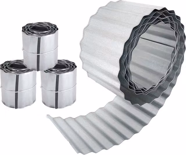 Primrose Corrugated Galvanised Aluzinc Metal Lawn Edging, Silver, 500cm, Pack of 3