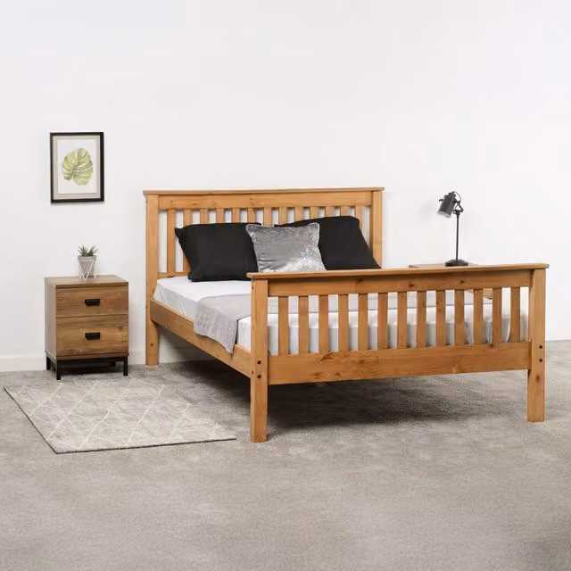 Seconique Monaco 5' King Bed Frame in Rustic Brown Solid Wood, W/D/H: 180 x 200 cm