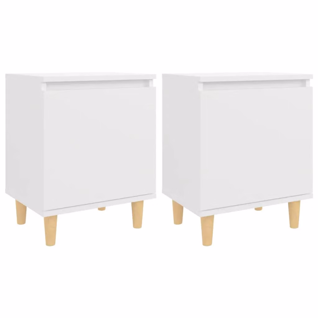 Berkfield Home Bed Cabinets with Solid Wood Legs, 2 Pieces, White, W: 40 cm, D: 30 cm, H: 50 cm – 2