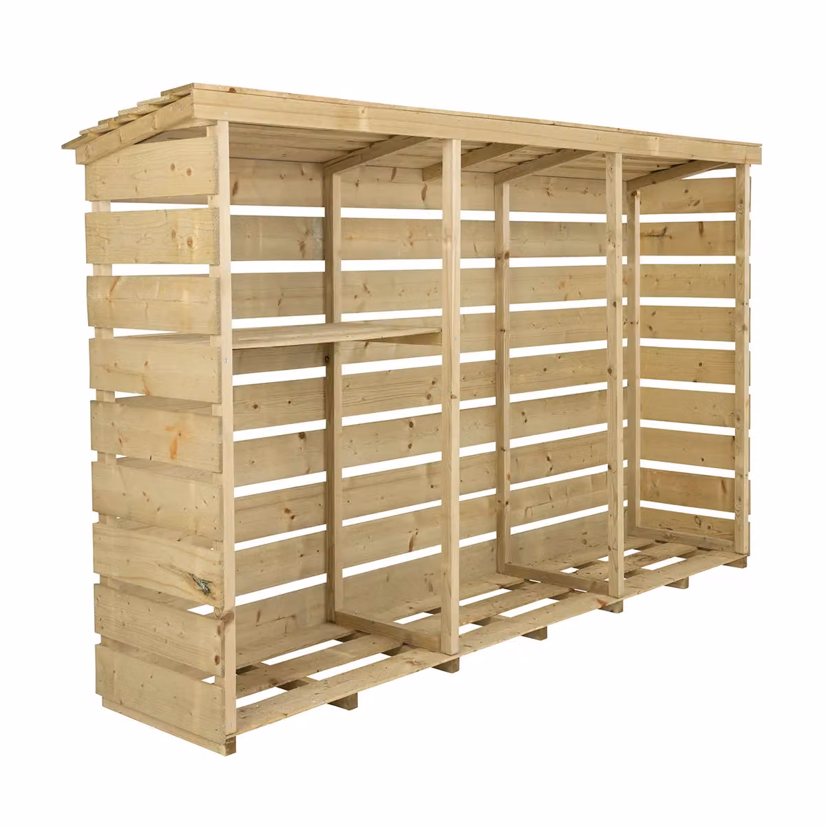 Charles Bentley FSC Mixed Triple Wooden Log Store in Natural Spruce, H 237 x W 152 x D 56 cm – 2