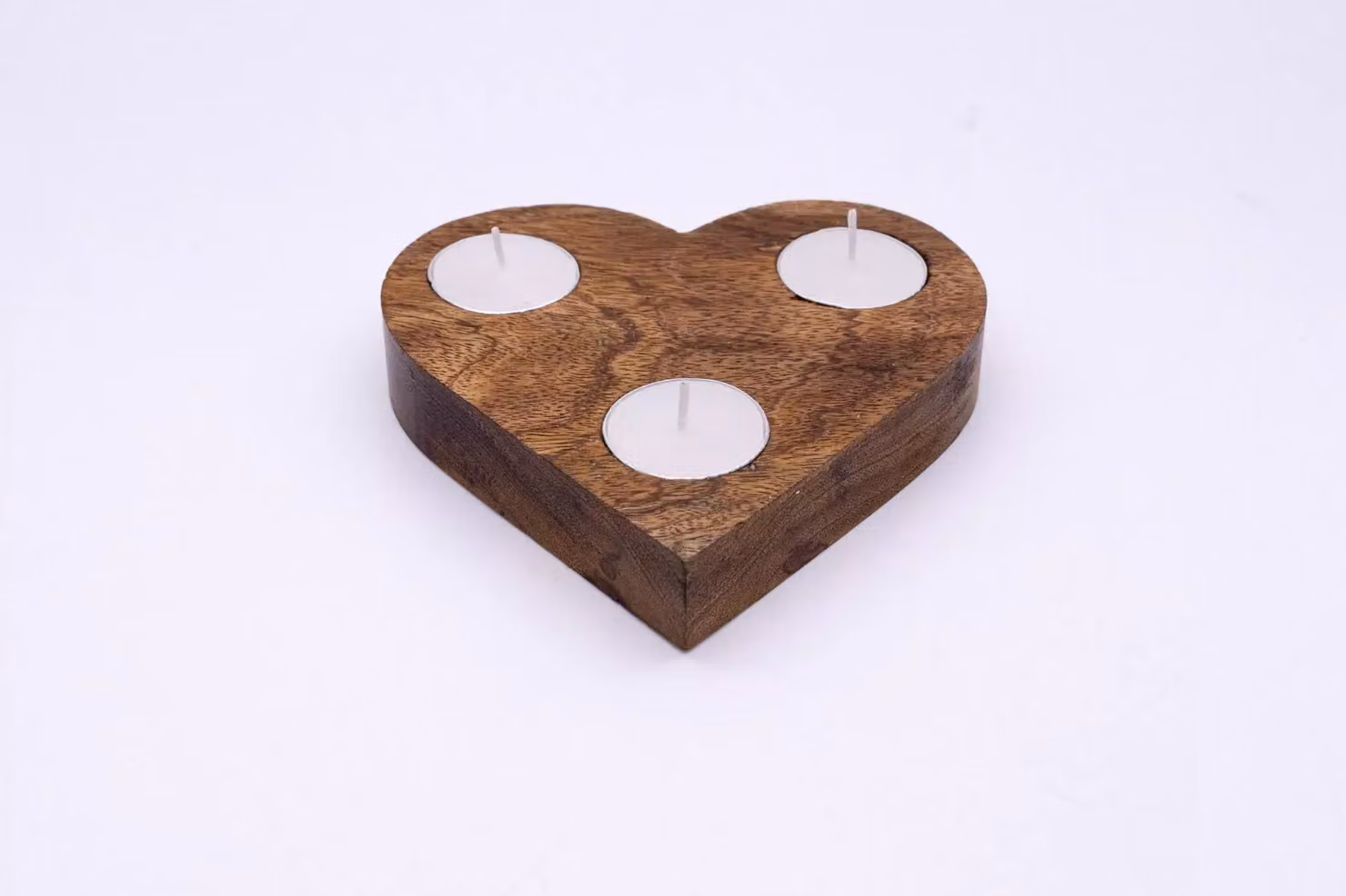 Marco Paul Mango Wood Heart Tealight Holder in Brown – 4
