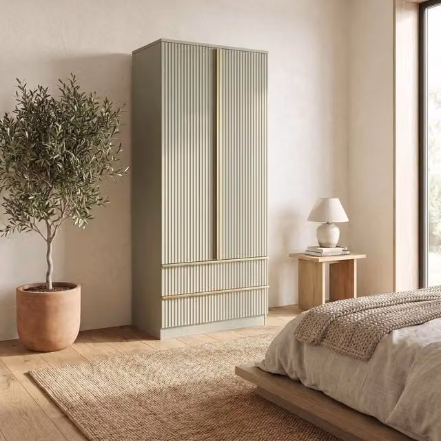 FWStyle Green 2 Door 2 Drawer Combination Wardrobe with Scalloped Effect Matt Finish – 1