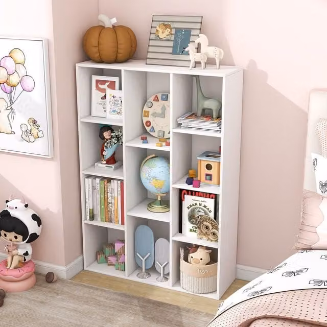 COSTWAY 11-Cube Modern Geometric Freestanding Bookshelf in White