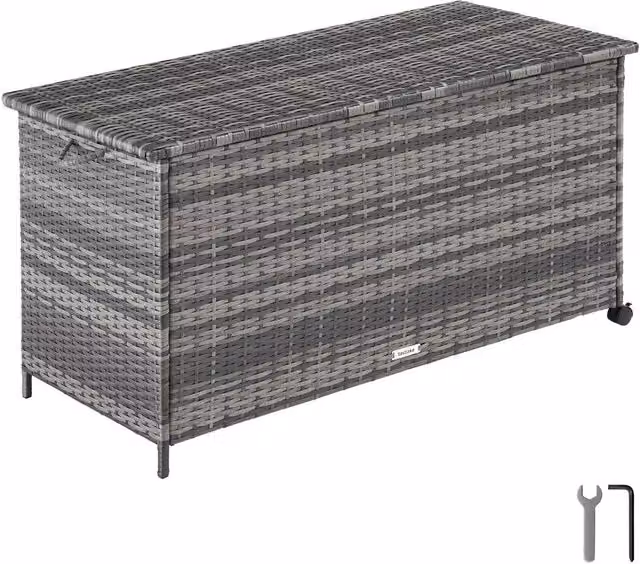 tectake Kuusamo Large Storage Box in Grey with Rattan and Aluminium Frame and Castors – 1