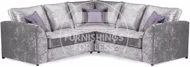 Furnishings For Less UK Crystal 5 Seater L-Shaped Corner Sofa in Silver Crushed Velvet Fabric