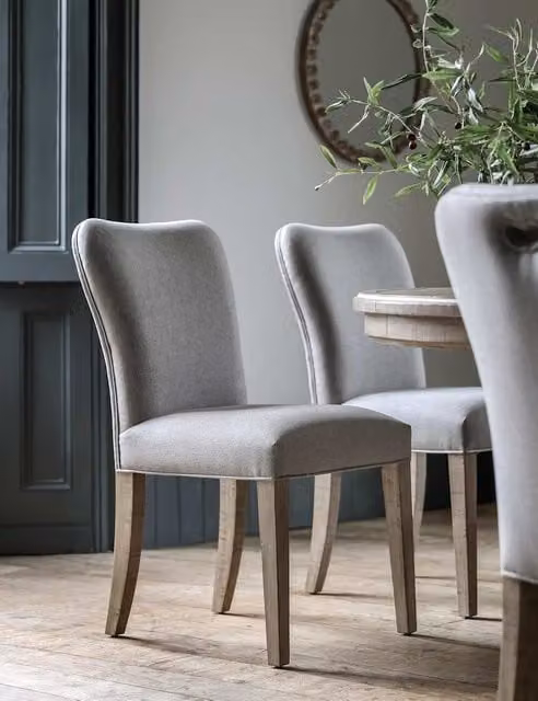 Gallery Direct Vancouver Set of 2 Fabric Dining Chairs in Beige and Grey with Pine Wood Upholstered Frames