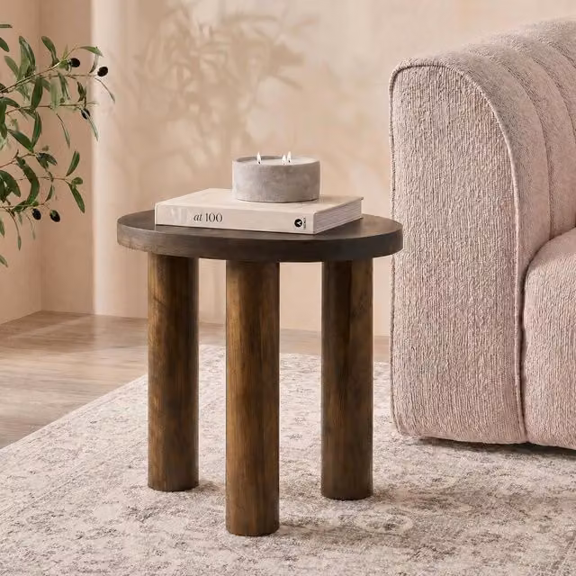 OHS Round Minimalist Side Table in Brown MDF Laminate – 1