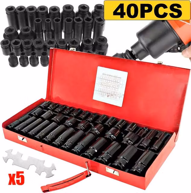 Ventryn 40 Piece Black and Red 1/2 Inch Deep Impact Socket Set