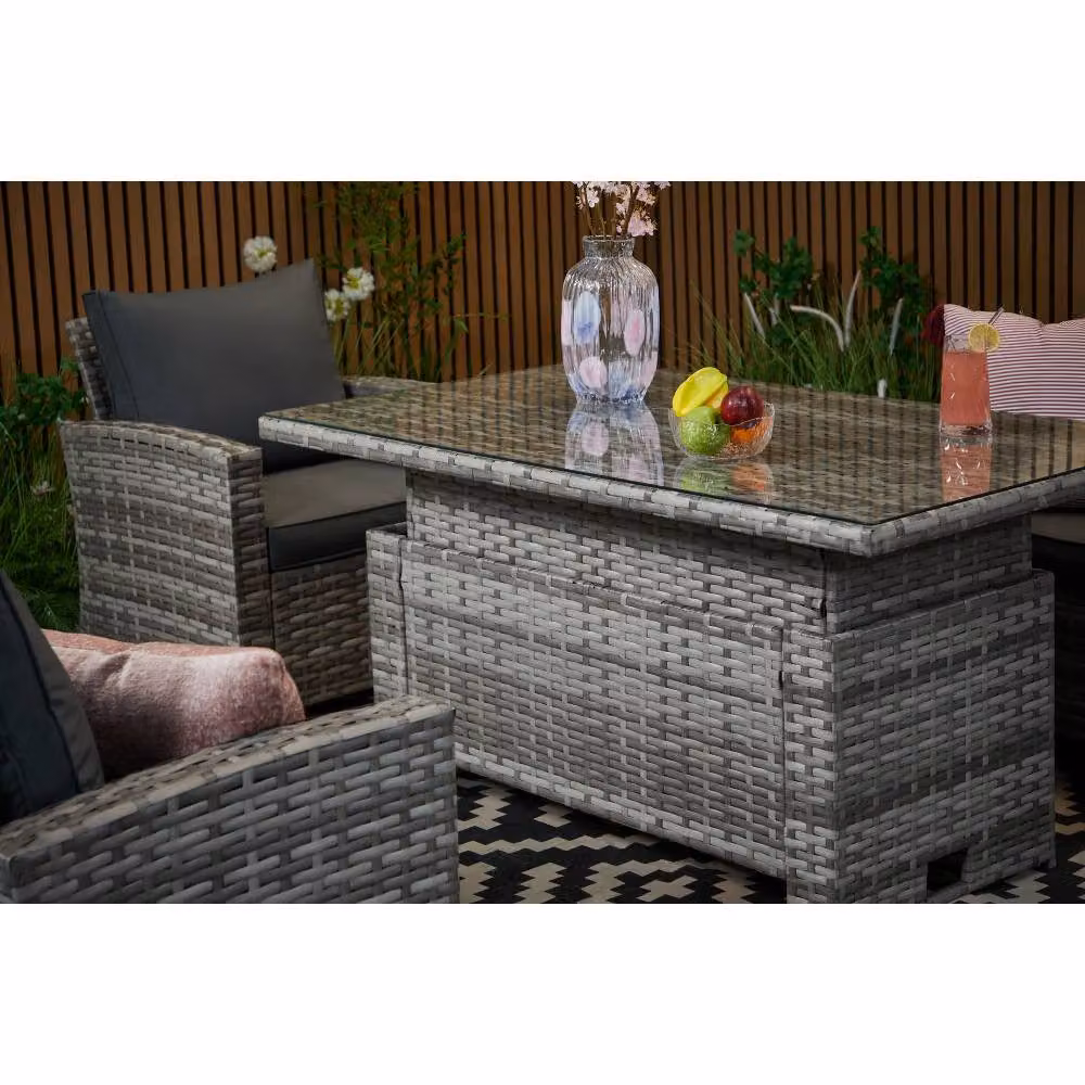 Furniture Maxi 6-Seater Grey Rattan Garden Sofa Set with Lift-Up Glass Dining Table – 3
