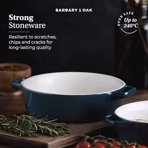 Barbary & Oak Nattura Set of Two Round Stoneware Gratin Dishes in Blue and Green, Diameter: 21.5 cm – 7