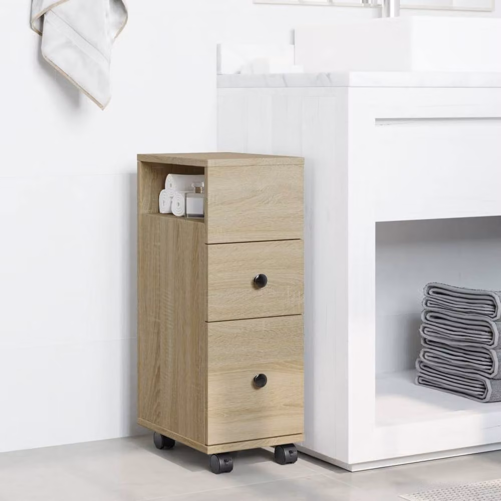 Berkfield Home Narrow Freestanding Bathroom Cabinet with Wheels in Sonoma Oak Light Oak – 2