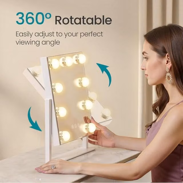 SONGMICS Vanity Makeup Mirror with Lights and Charging Ports, Matte White, W: 36.0 cm, D: 30.5 cm, H: 6.5 cm