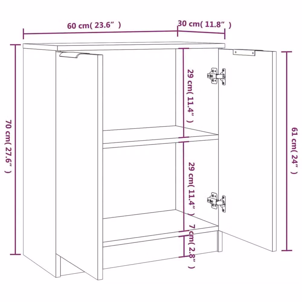 Berkfield Home Set of 2 Smoked Oak Sideboards in Brown, W/D/H: 60 x 30 x 70 cm – 4