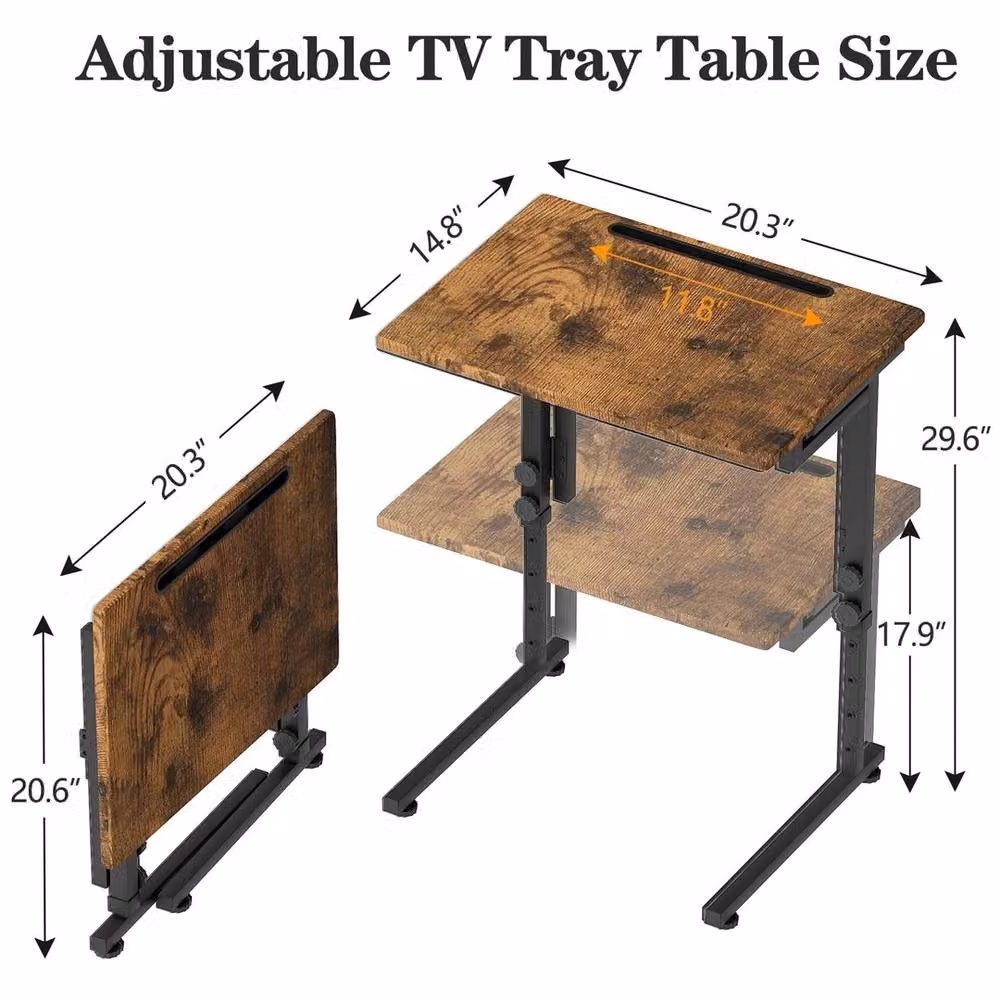 FORGEVIO C-Shaped Folding TV Tray Table in Brown with Height-Adjustable Wood Top – 2