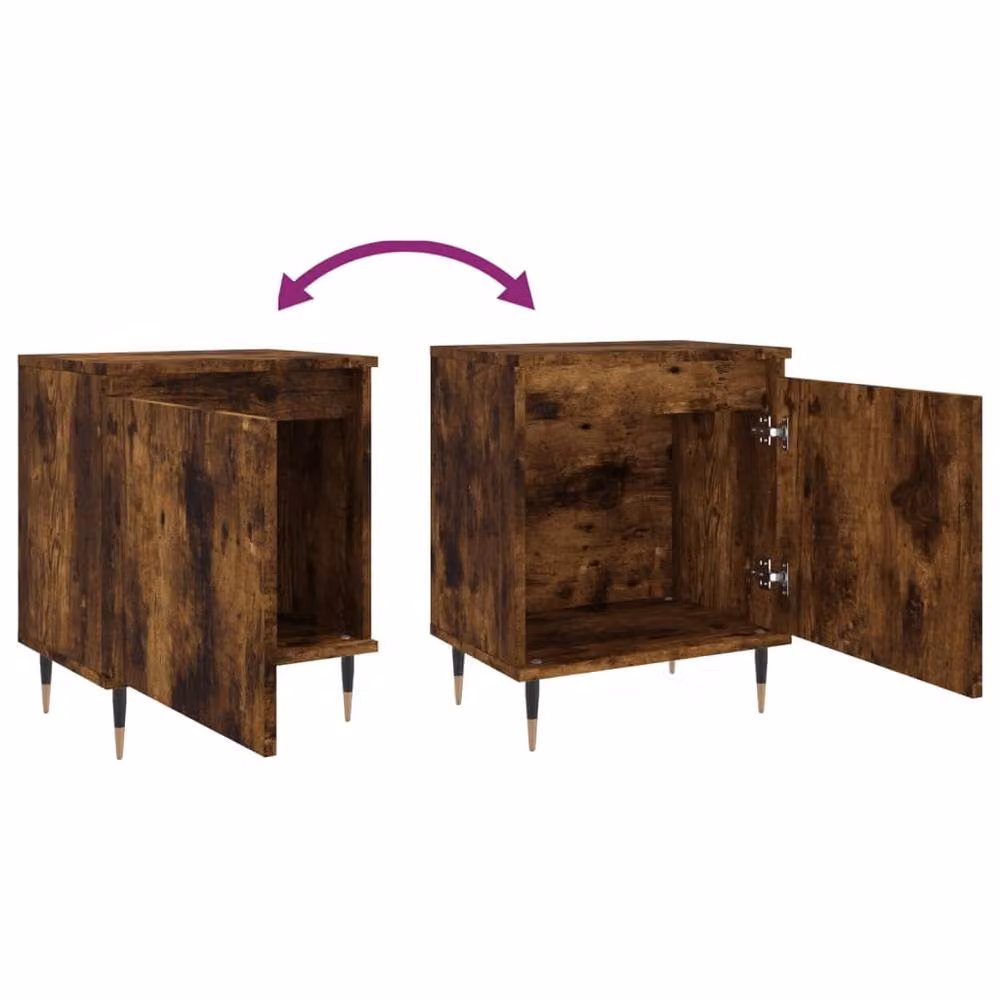 Berkfield Home Set of 2 Smoked Oak Bedside Cabinets in Brown, W/D/H: 40 x 30 x 50 cm – 6