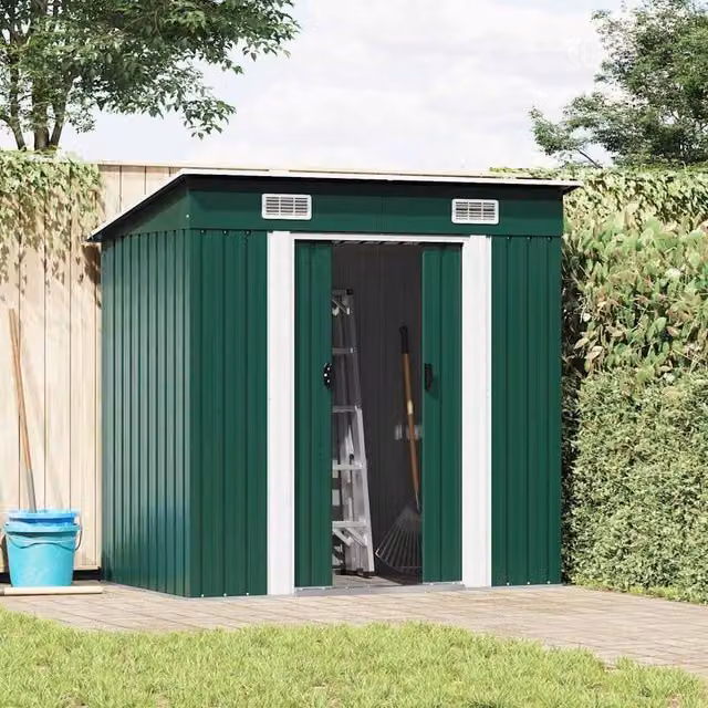 Berkfield Home Green Metal Pent Garden Shed with Sliding Doors and Side Vent