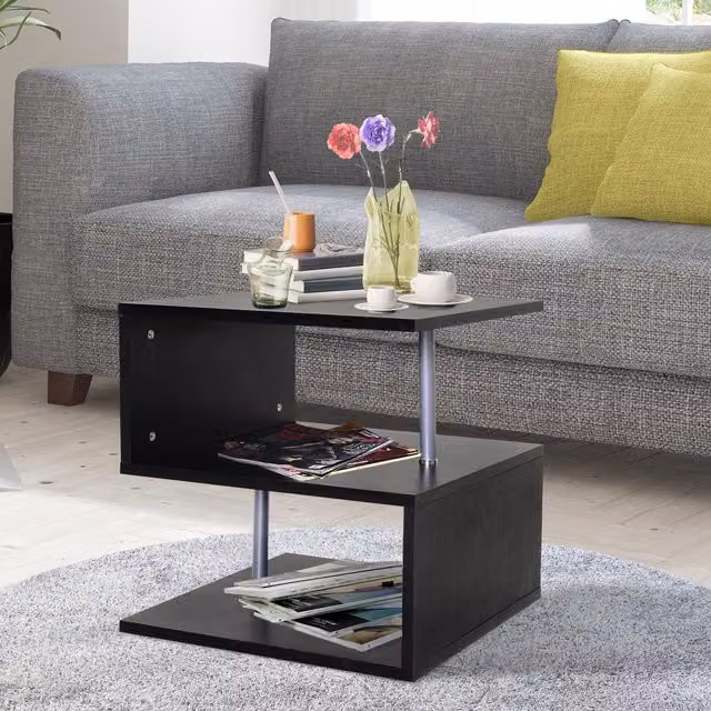 HOMCOM Modern Black Metal Side Table and Coffee Table