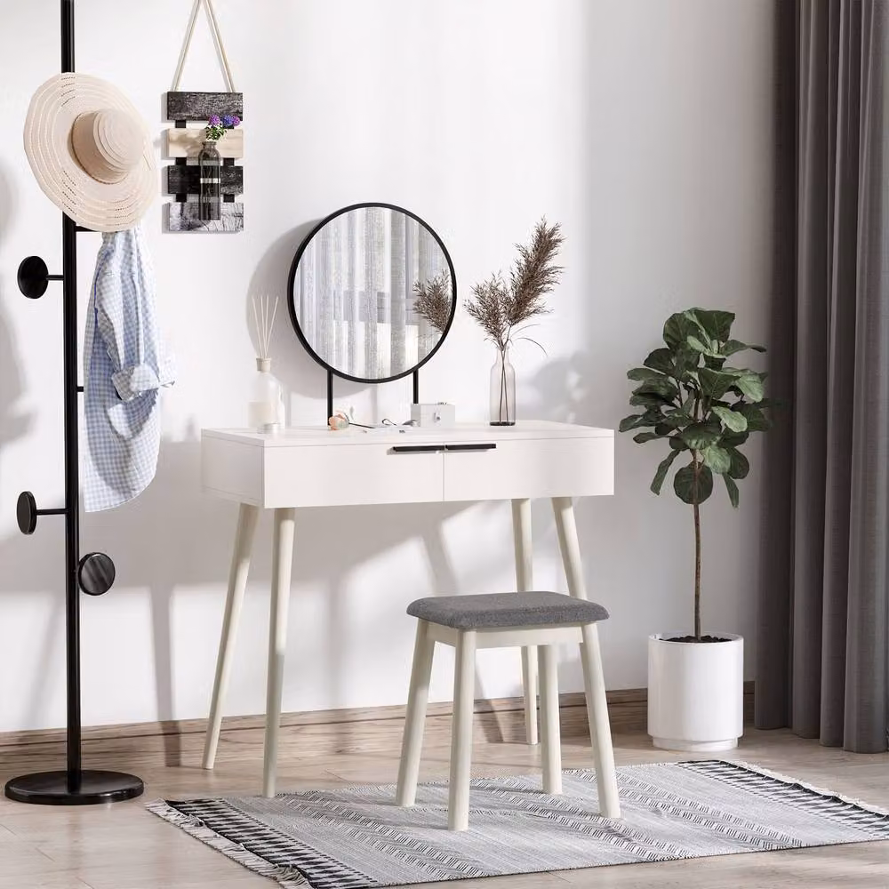 STILVORA White Modern Dressing Table with Mirror and 2 Drawers, W/D/H: 123 x 40 x 80 cm – 2