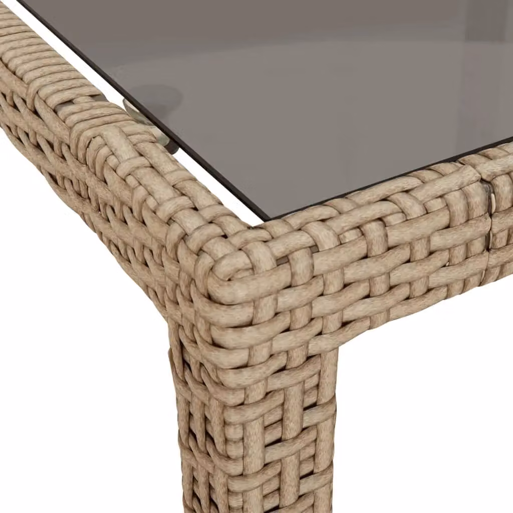 Berkfield Home Garden Table in Beige with Tempered Glass and Poly Rattan, W/D/H: 190 x 90 x 75 cm – 3