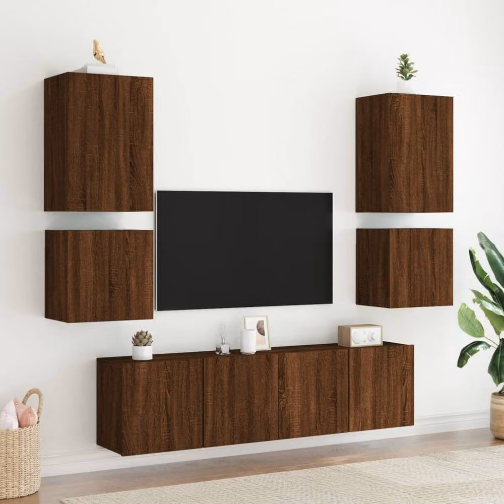 Berkfield Home Set of 2 Brown Oak Wall Mounted TV Cabinets, W/D/H: 40.5 x 30 x 40.5 cm – 3