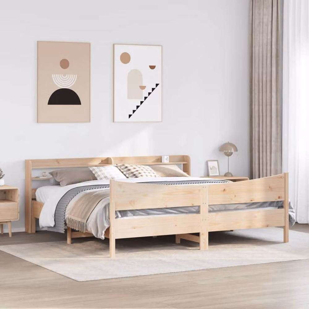 Berkfield Home Super King Bed Frame with Headboard and Side Compartments in Light Brown Solid Pine, 180 x 200 cm – 2