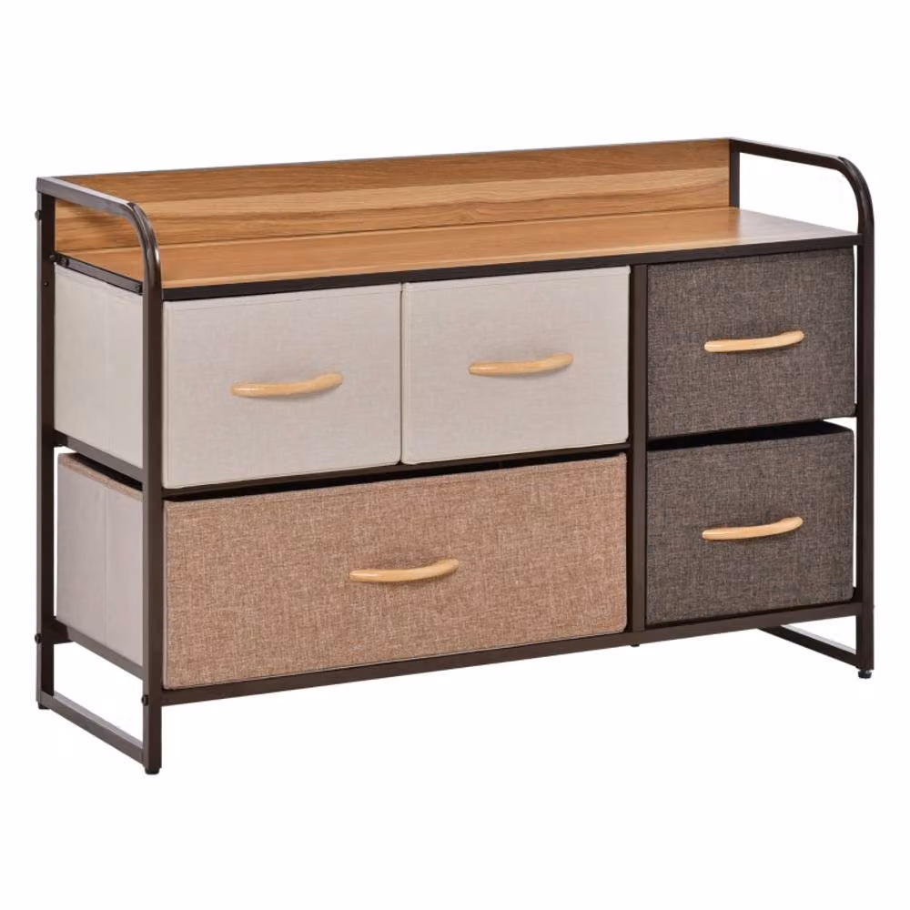 STILVORA 5-Drawer Chest with Metal Frame and Wood-Effect Top in Beige – 3