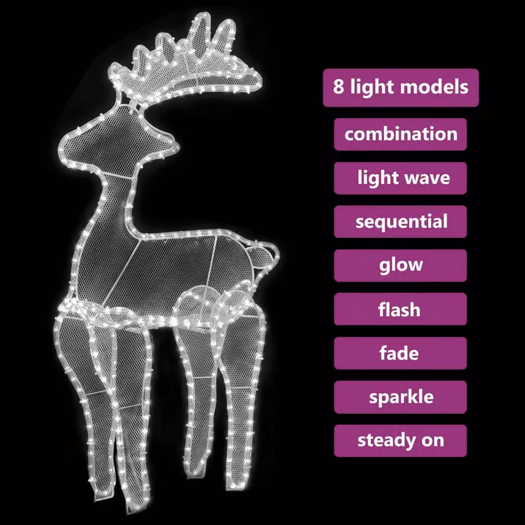 Berkfield Home Reindeer Christmas Decoration with 306 Multicolour LEDs, White, W/D/H: 60 x 24 x 89 cm – 3