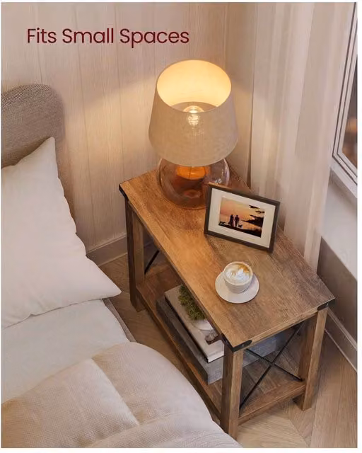 VASAGLE 2-Tier Side Table with Shelf in Bronze and Brown, W: 30.0 cm, D: 30.0 cm, H: 55.0 cm