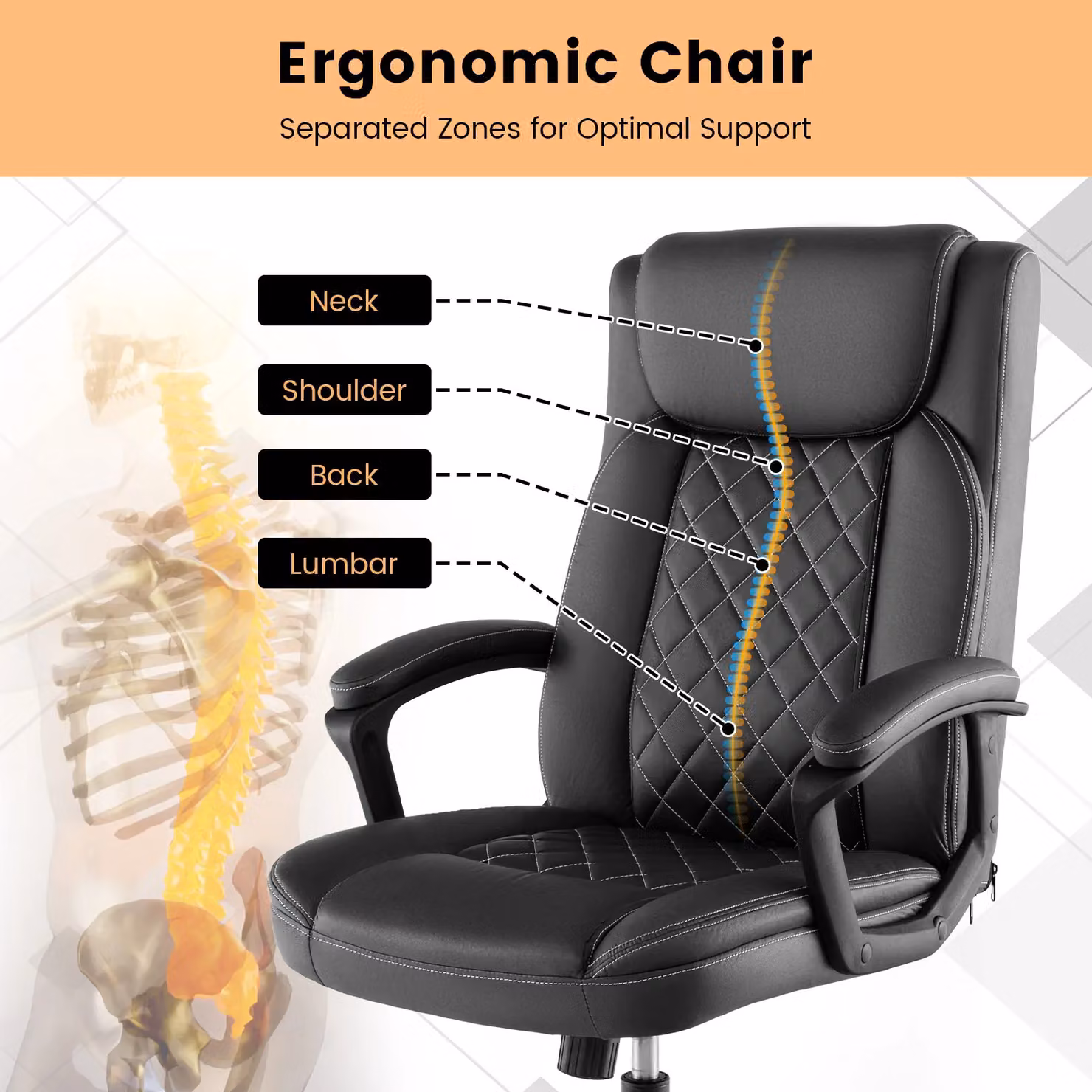 Costway Black Synthetic Leather Swivel Executive Office Chair with Headrest and Armrests – 4