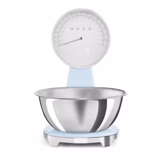Smeg 50s Style Rechargeable Digital Kitchen Scales with Removable Stainless Steel Bowl and LCD Display, Pastel Blue, KSF01PBWW