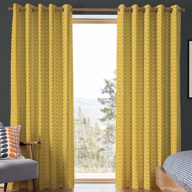 Orla Kiely Linear Stem Made to Measure Blackout Eyelet Curtain in Yellow Sunflower Cotton