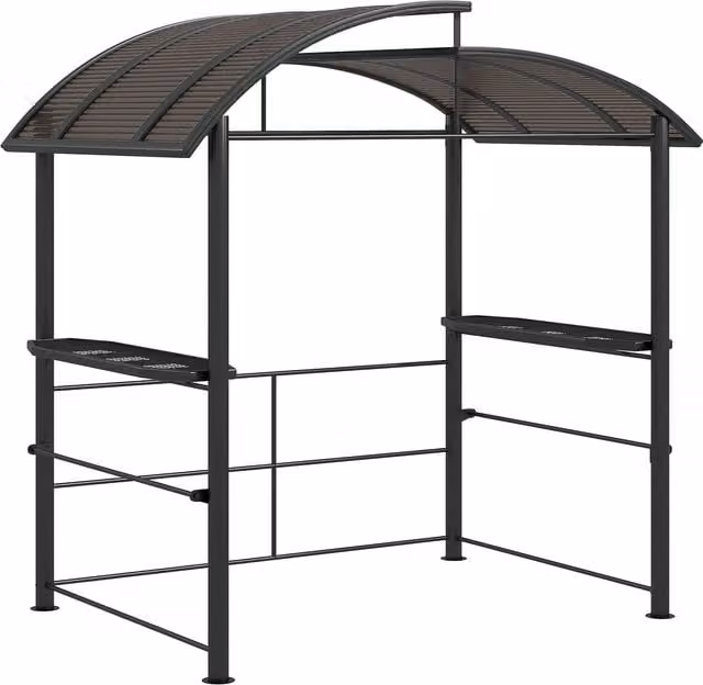 Outsunny Outdoor Grill Gazebo with Side Shelves and Polycarbonate Roof, Dark Grey, W: 240 cm, D: 150 cm, H: 230 cm
