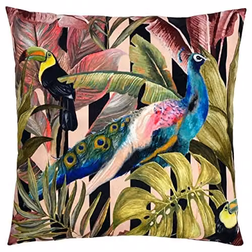 Evans Lichfield Toucan and Peacock Floral Outdoor Square Cushion, Multicolour, W/D/H: 43 x 43 x 43 cm – 1