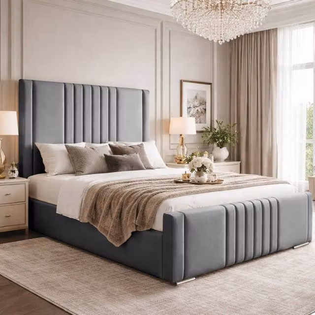 Desire Deco Haisley Upholstered Plush Velvet Panel Bed Frame in Grey, W/D/H: 120 x 200 cm
