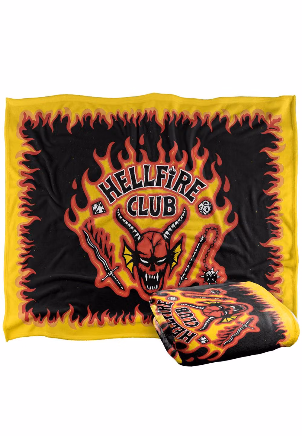 Stranger Things Hellfire Club Logo Flames Blanket, White and Multicolour, W: 152 cm, H: 127 cm – 2