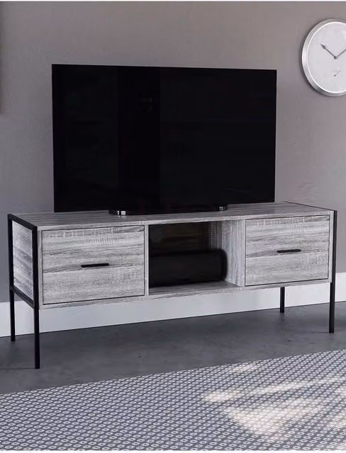 Vida Designs Brooklyn Industrial 2 Drawer TV Unit Cabinet in Grey – 1