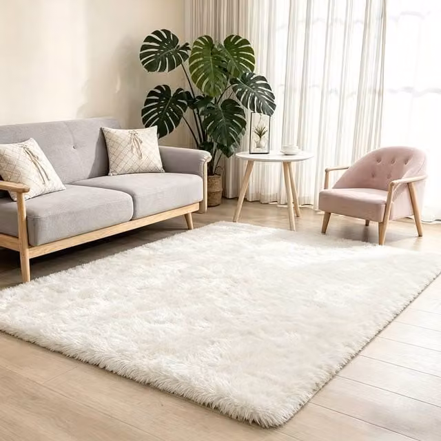 MCC Direct Faux Fur Rectangle Shaggy Area Rug in Beige and White, W/D/H: 60 x 110 cm