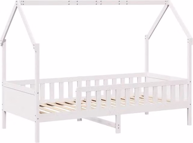 Berkfield Home Kids House Bed Frame in White Solid Pine, W/D/H: 90 x 190 cm