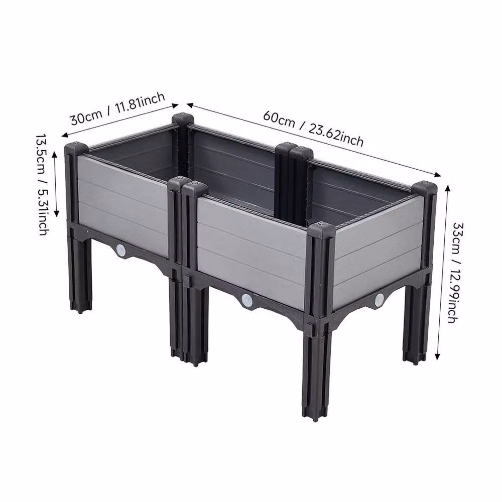 NESTLUNE Grey Raised Garden Bed Planter Pot W: 60 cm, D: 30 cm, H: 33 cm – 2