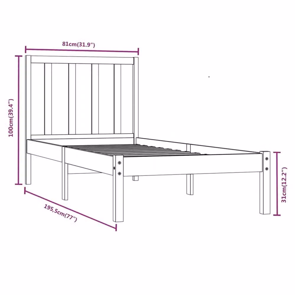 Berkfield Home Small Single Solid Wood Pine Bed Frame, Brown, W: 75 cm, L: 190 cm – 2