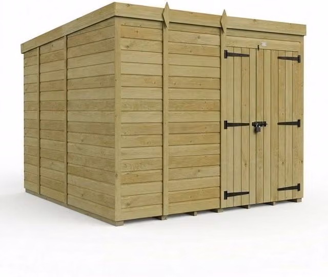Buttercup Farm Brown Timber Pent Garden Shed with Double Doors and No Windows, W/D/H: 274 x 274 x 210 cm – 1