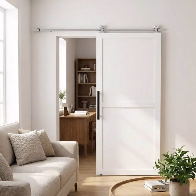HOMCOM Sliding Door Hardware Kit in Silver Stainless Steel, W/H: 100 x 200 cm