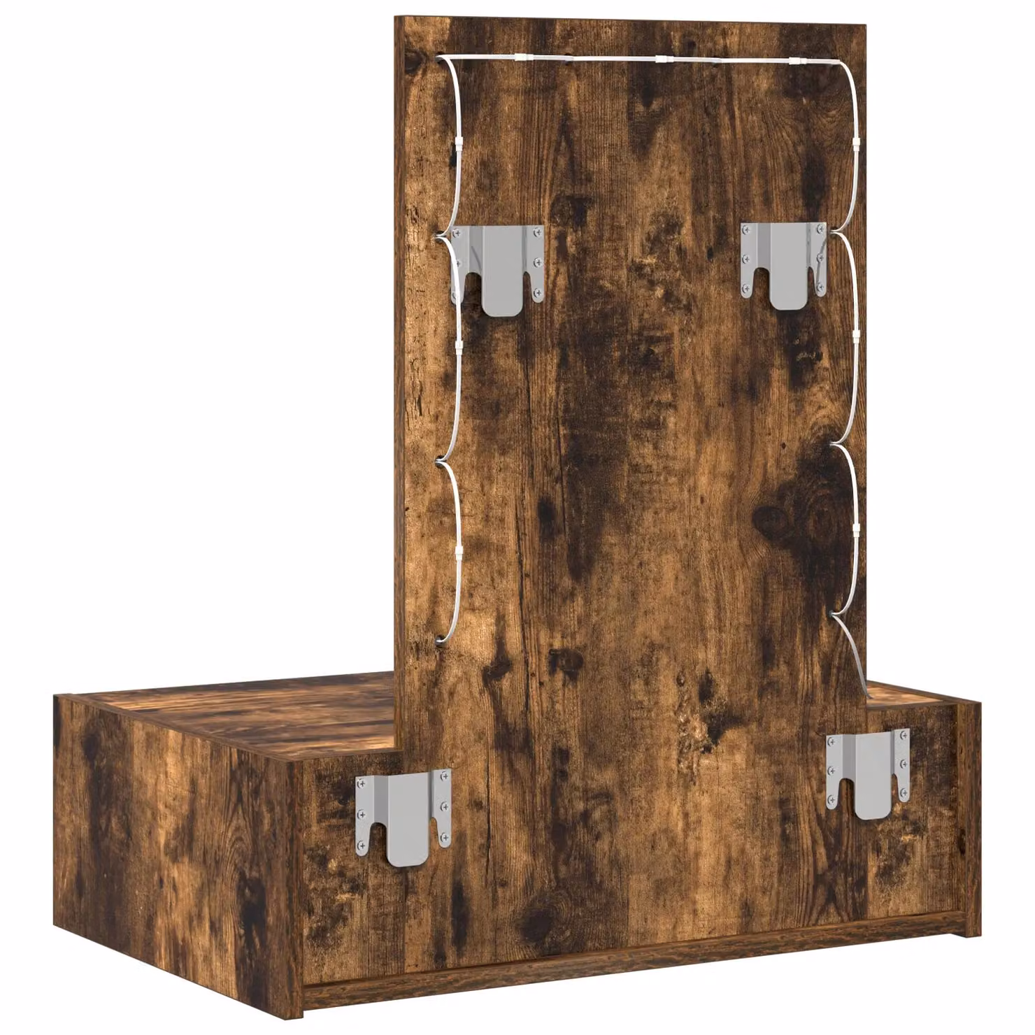Berkfield Home Wall Hanging Dressing Table with Hollywood LED Lights in Smoked Oak Brown, W/D/H: 70 x 40 x 60 cm – 3