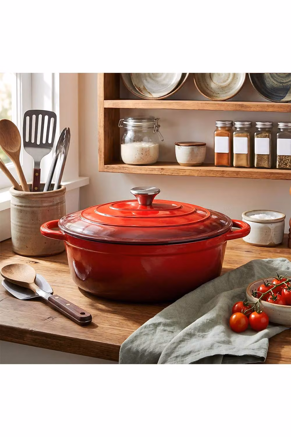 Living and Home Enamelled Cast Iron Dutch Oven Casserole in Red, 4.6 l – 3