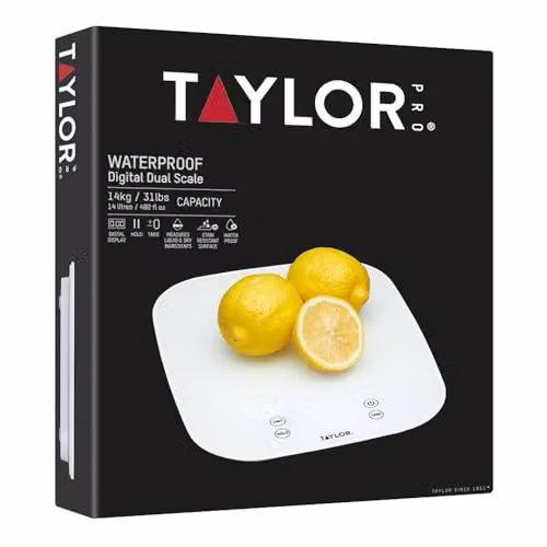 Taylor Pro Digital Kitchen Food Scales with Waterproof White Glass Design and 14 kg Capacity – 2