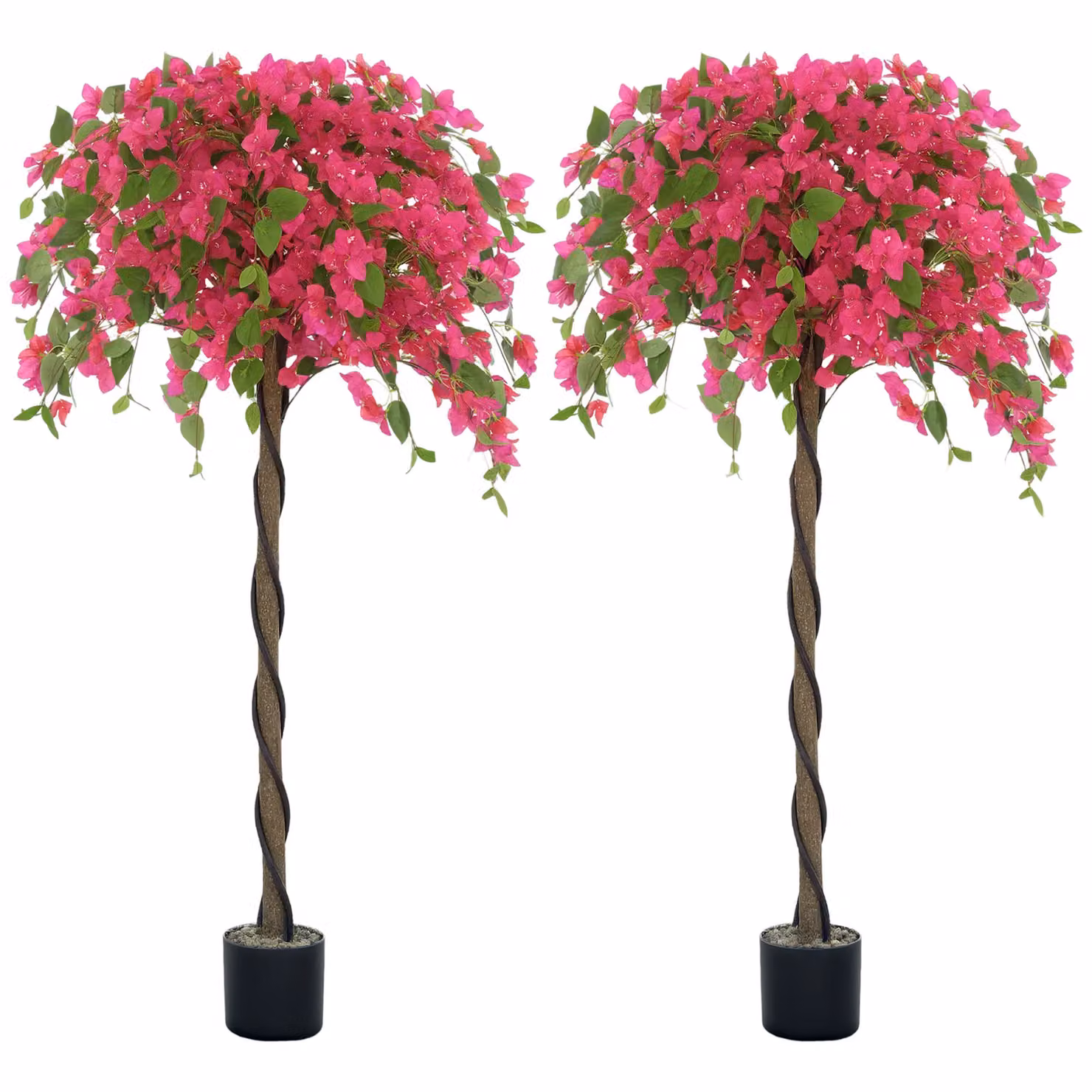 HOMCOM Set of 2 Red and Pink Potted Artificial Tabletop Plants – 2