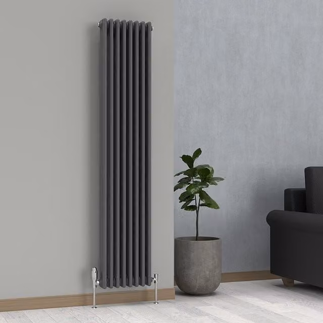 Lux Heat Anthracite Grey Vertical 3 Column Traditional Steel Radiator, H: 180 cm, W: 38 cm