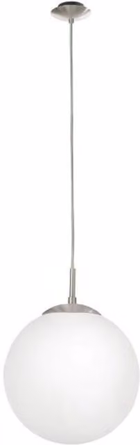 Eglo Rondo Scandinavian Glass and Metal Sphere Pendant Light in White and Silver, Diameter: 25 cm – 1
