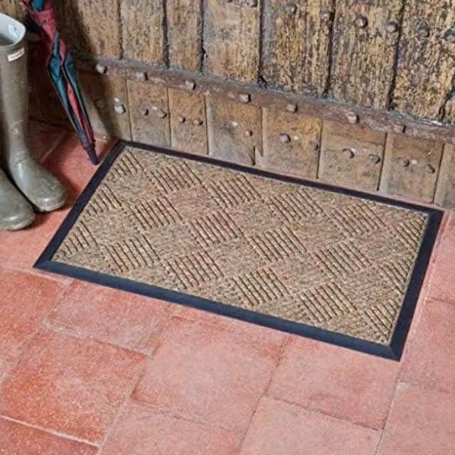 Marco Paul Non Slip Heavy Duty Door Mat, Chestnut Chequered in Brown, W: 45 cm, D: 75 cm