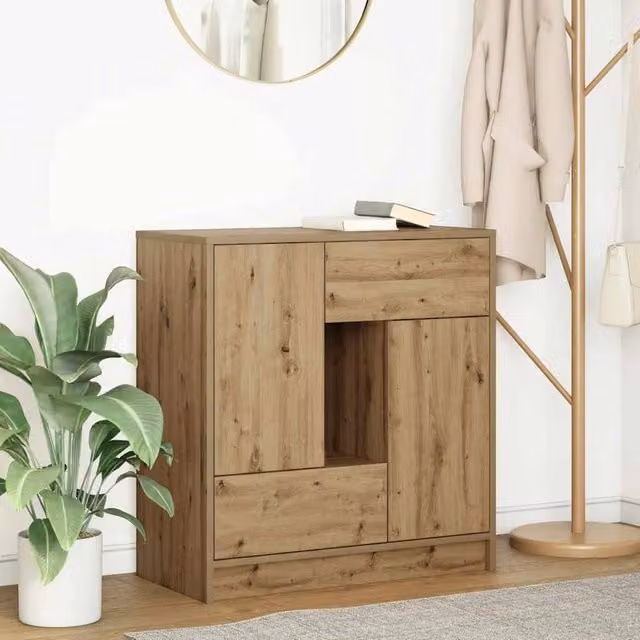 Berkfield Home Artisan Oak Sideboard with Drawers and Doors in Brown, W/D/H: 70.5 x 34 x 74.5 cm – 1